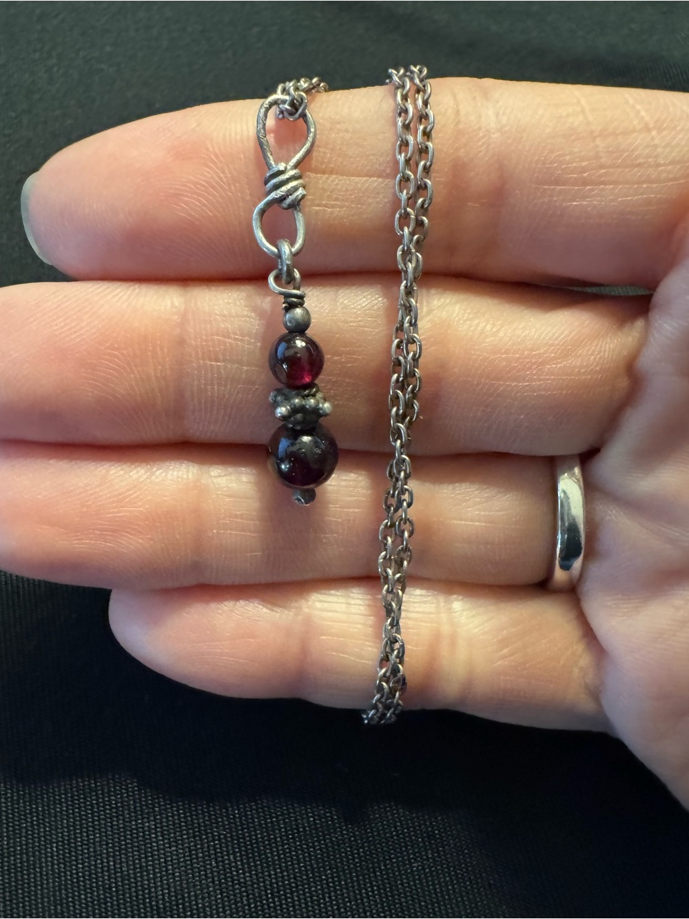 Sterling Silver Garnet Pendant Necklace 16” Artisan Handmade 925 - Picture 4 of 5